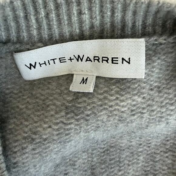 WHITE + WARREN Gray Ivory Striped 100% Cashmere Soft Cozy Crewneck Sweater Small - Picture 8 of 9